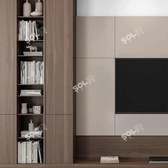 Modern Rustic Wood TV Wall 3D model image 4