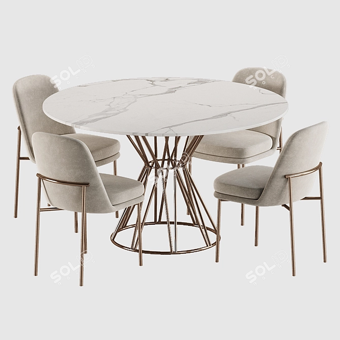 Contemporary Dining Set Glass Metal 3D model image 2