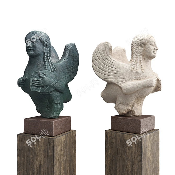 Ancient Siren Sculpture Ensemble 3D model image 1