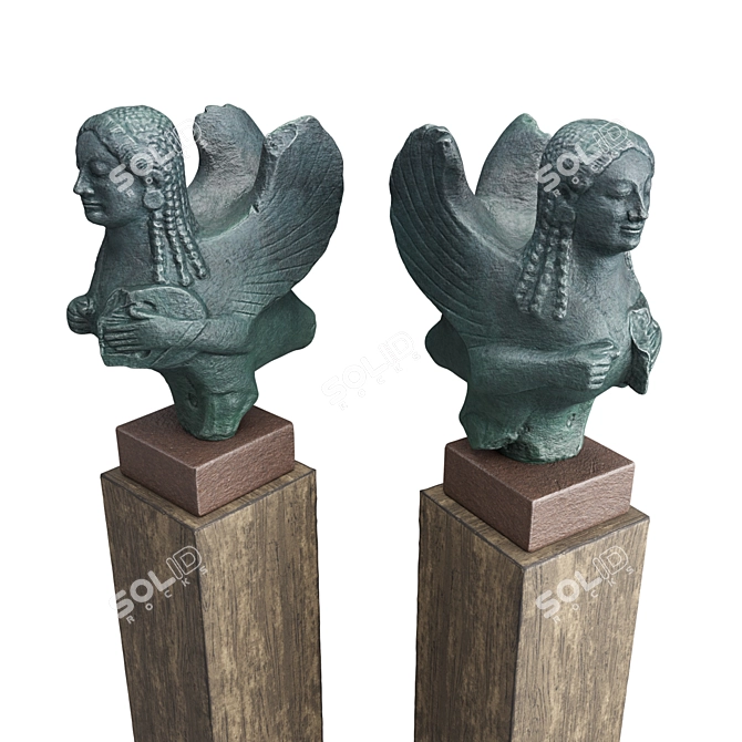 Ancient Siren Sculpture Ensemble 3D model image 3