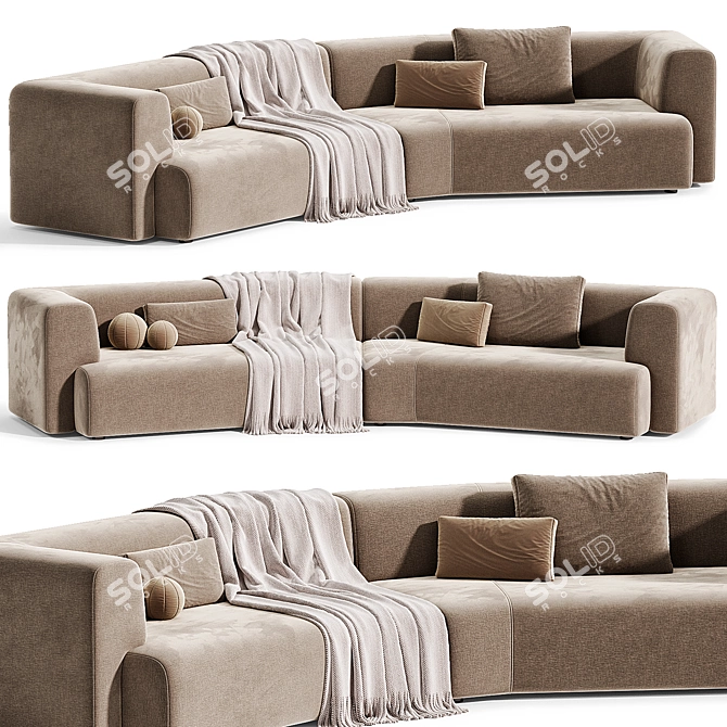 Modern Curved Cotton Sofa Duo 3D model image 1