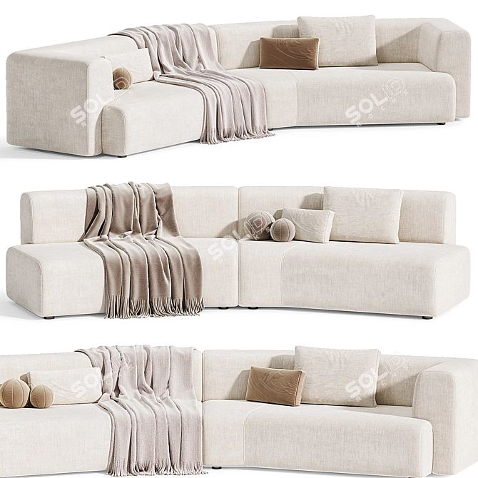 Modern Curved Cotton Sofa Duo 3D model image 2