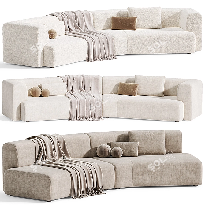 Modern Curved Cotton Sofa Duo 3D model image 3