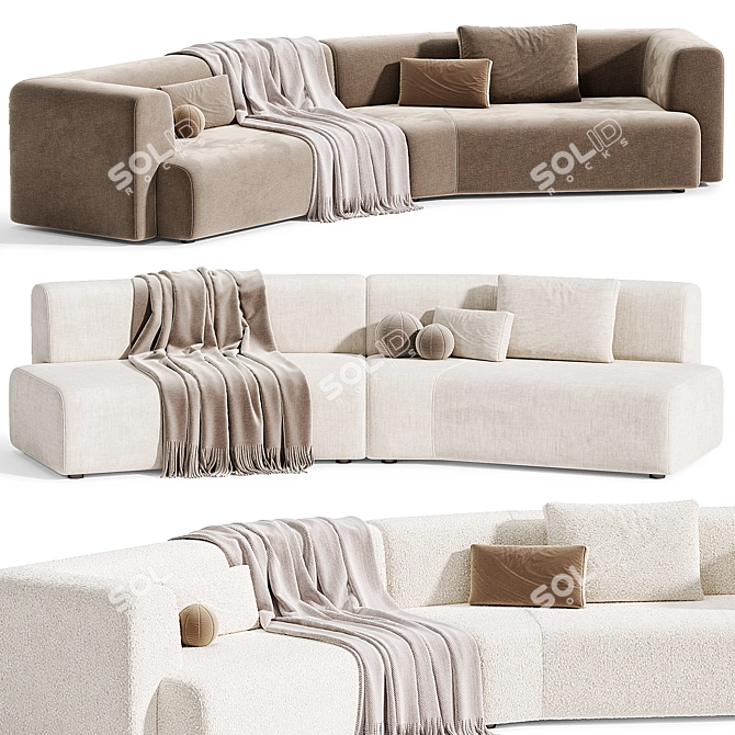 Modern Curved Cotton Sofa Duo 3D model image 4