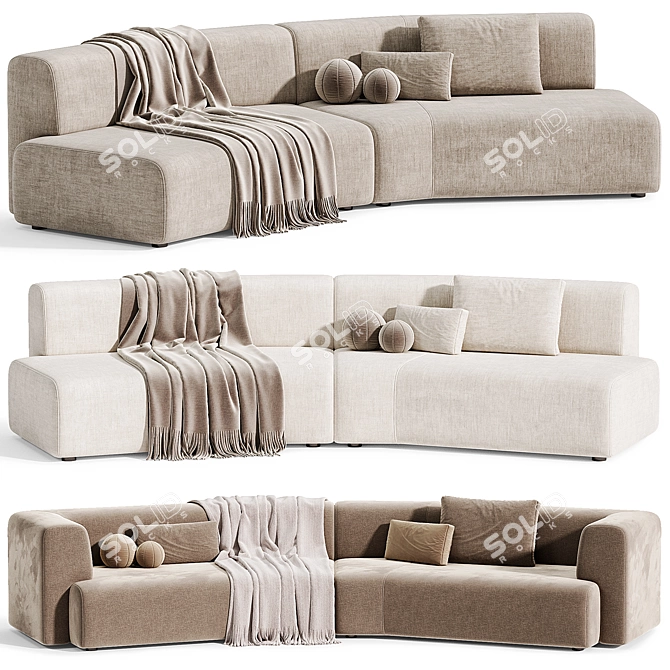 Modern Curved Cotton Sofa Duo 3D model image 5