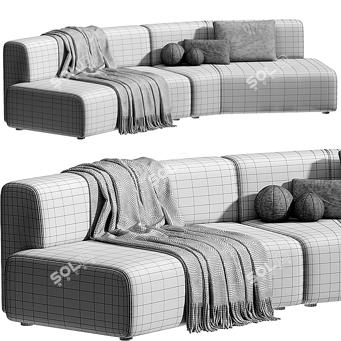 Modern Curved Cotton Sofa Duo 3D model image 6