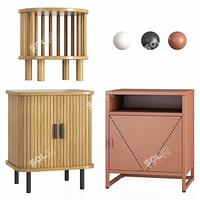 Modern Bedside Set Trio 3D model image 2