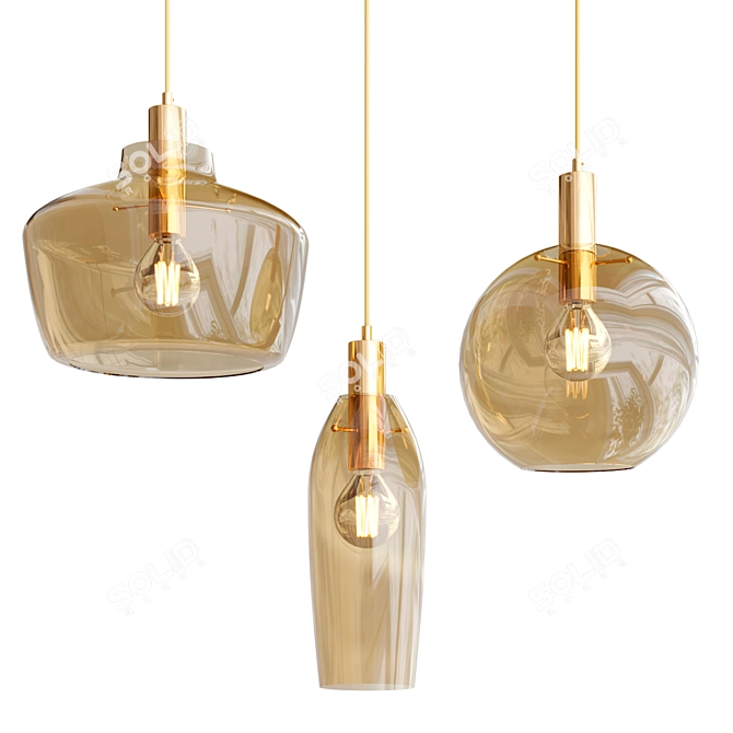 Elegant KYOTO Pendant Gold Lighting 3D model image 1