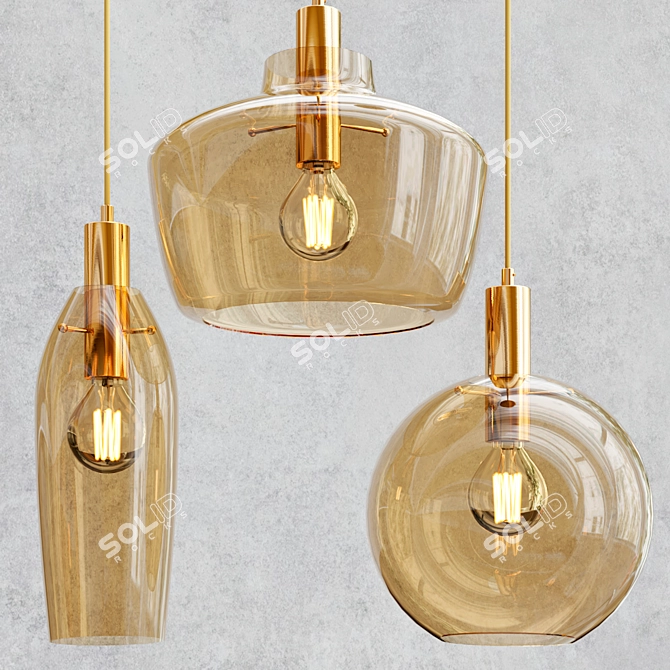 Elegant KYOTO Pendant Gold Lighting 3D model image 2