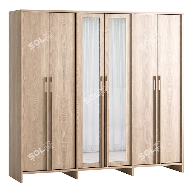 Modern Japandi 6-Door Wardrobe 3D model image 1