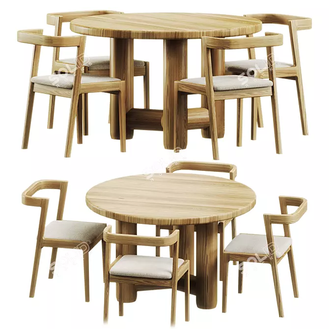 Modern Oak Dining Set - LuluSpace 3D model image 1