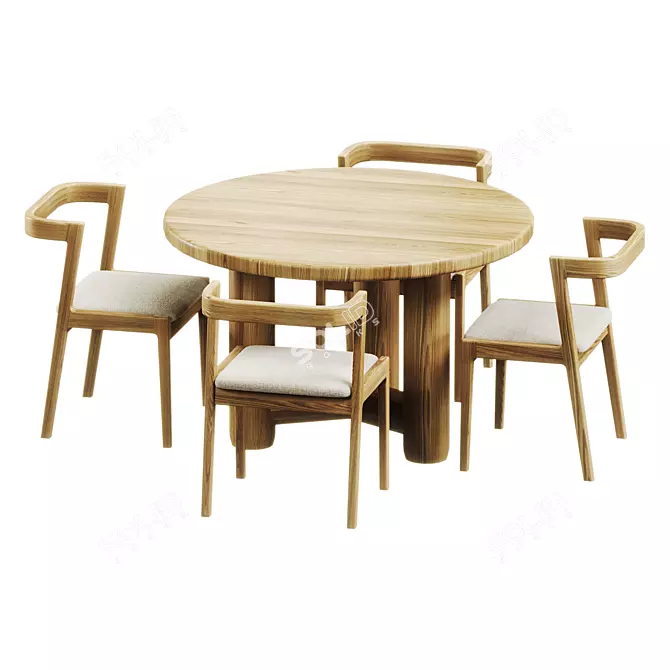 Modern Oak Dining Set - LuluSpace 3D model image 2