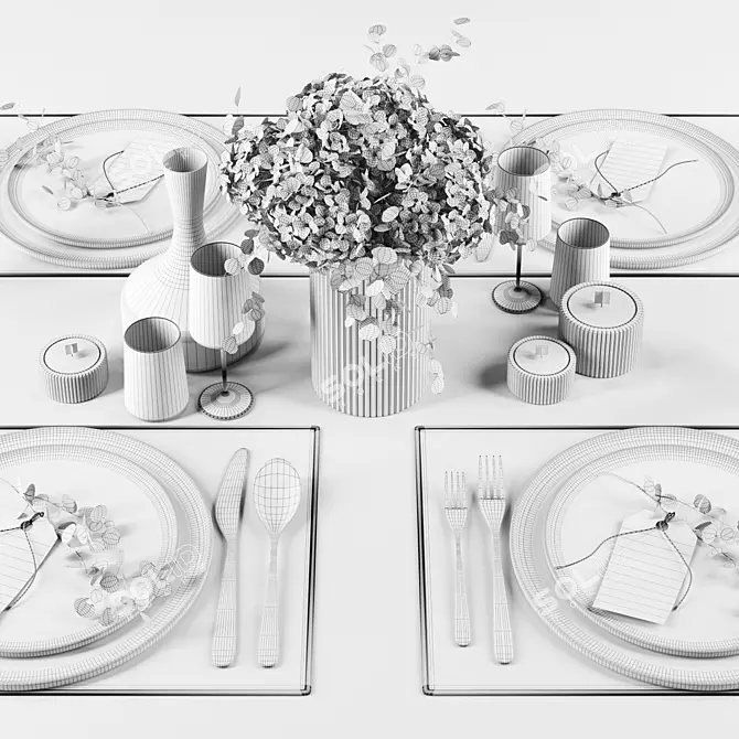 Hydrangea Bouquet Table Setting 3D model image 4