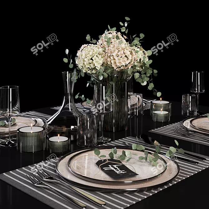 Hydrangea Bouquet Table Setting 3D model image 5