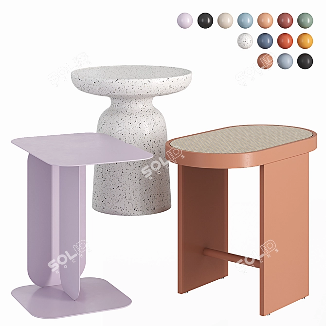 Multi-Colored Magazine Tables Set 3D model image 1