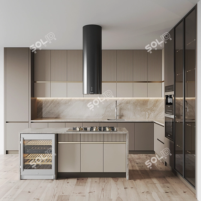 Modern Kitchen 3D Model Set 3D model image 1