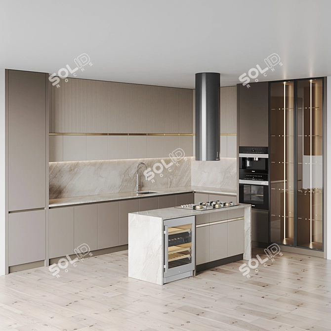 Modern Kitchen 3D Model Set 3D model image 2