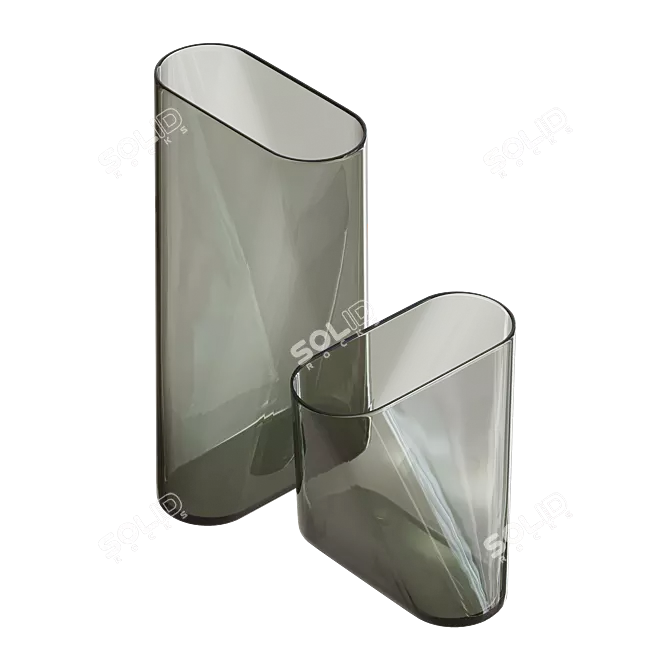 Elegant Smoked Crystal Vase Duo 3D model image 1