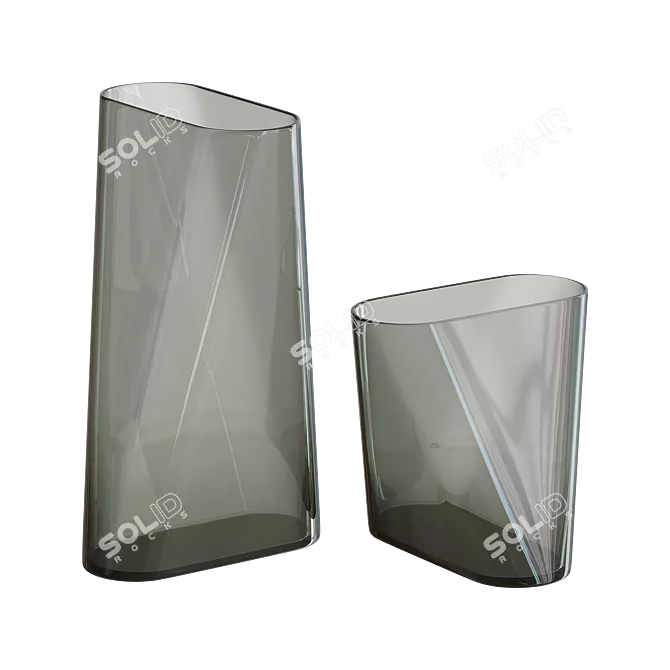 Elegant Smoked Crystal Vase Duo 3D model image 5