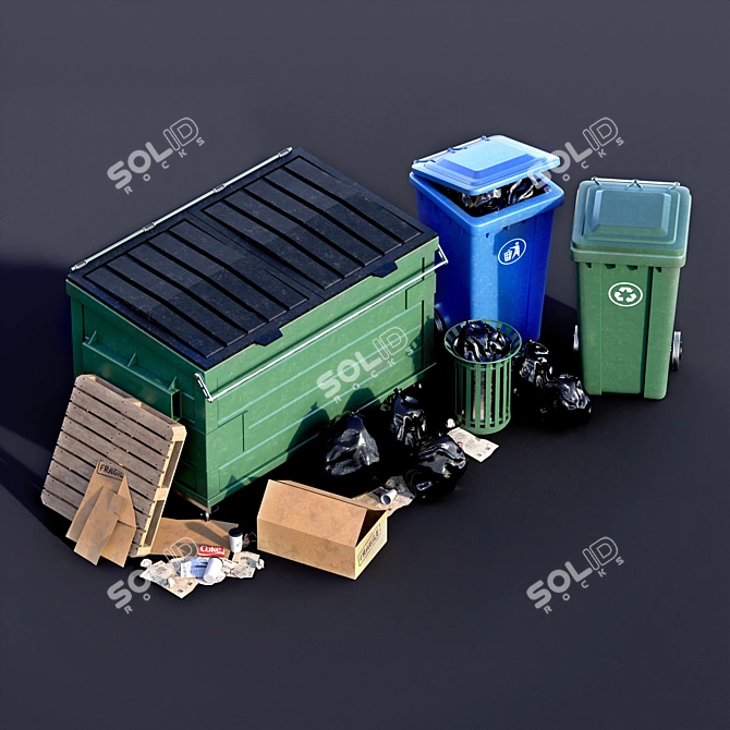 Outdoor Trash Can 3D Set 3D model image 2