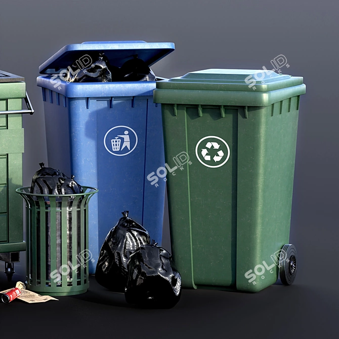 Outdoor Trash Can 3D Set 3D model image 3