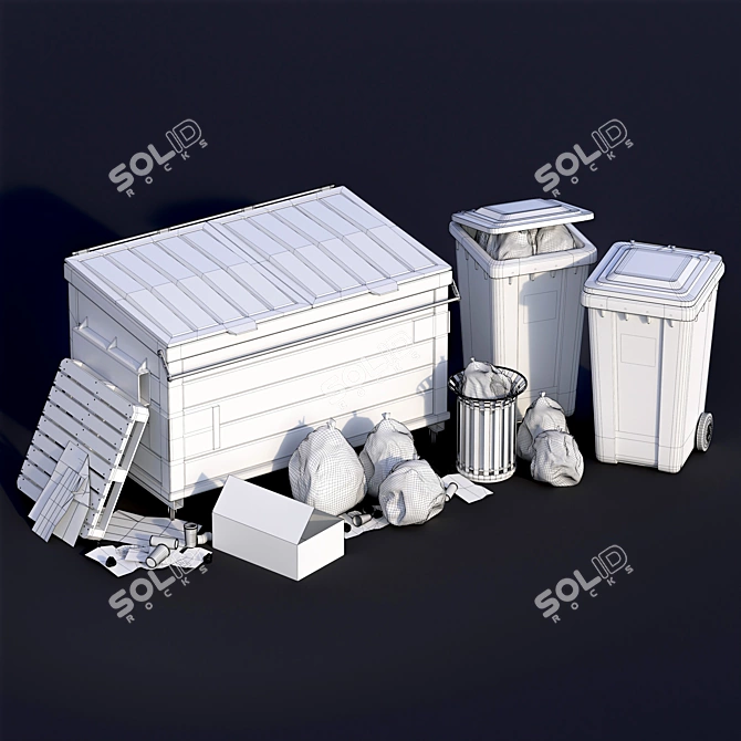 Outdoor Trash Can 3D Set 3D model image 7