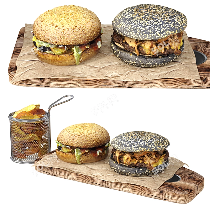 Burger and Potato Kit 3D model image 1