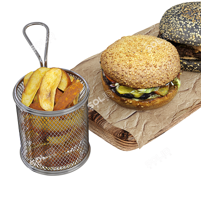 Burger and Potato Kit 3D model image 2