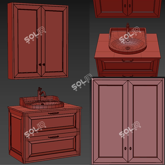 Modern White Marble Vanity Set 3D model image 4