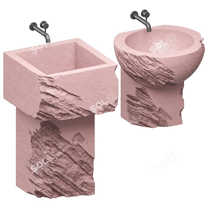 Custom Stone Wash Basin Set 3D model image 2