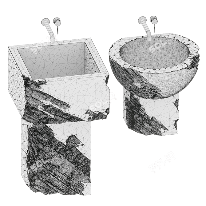 Custom Stone Wash Basin Set 3D model image 4