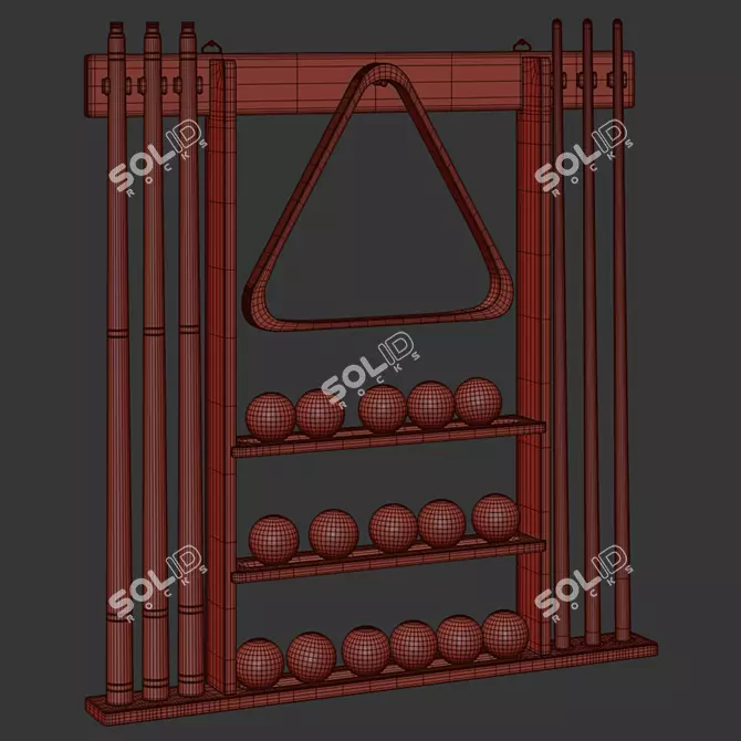 Billiard Cue and Ball Wall Rack 3D model image 3