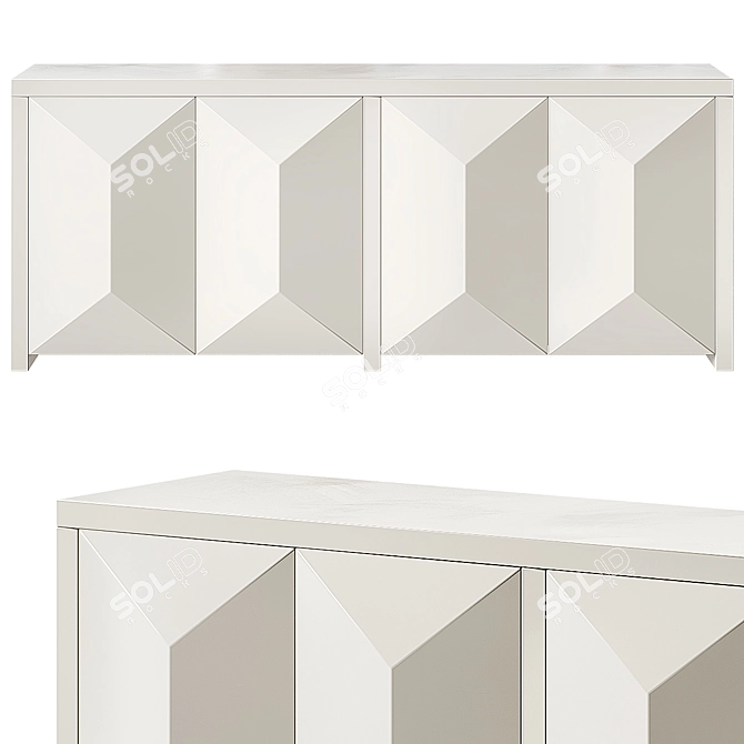 Elegant White Lacquer Credenza 3D model image 1