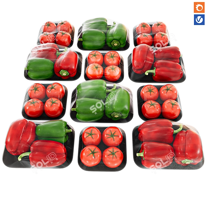 Kitchen Texture-Ready Pepper Tomato Set 3D model image 1