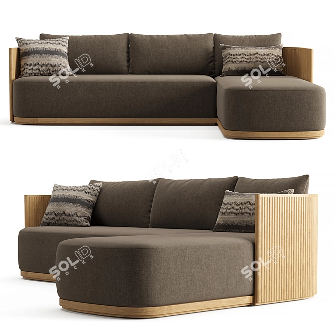 Byron Teak Right-Arm Sectional Sofa 3D model image 1