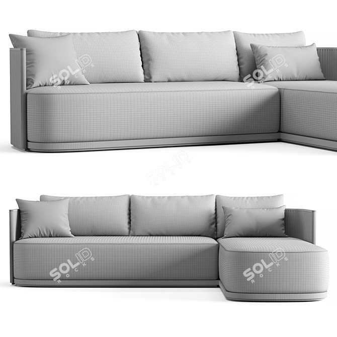 Byron Teak Right-Arm Sectional Sofa 3D model image 3