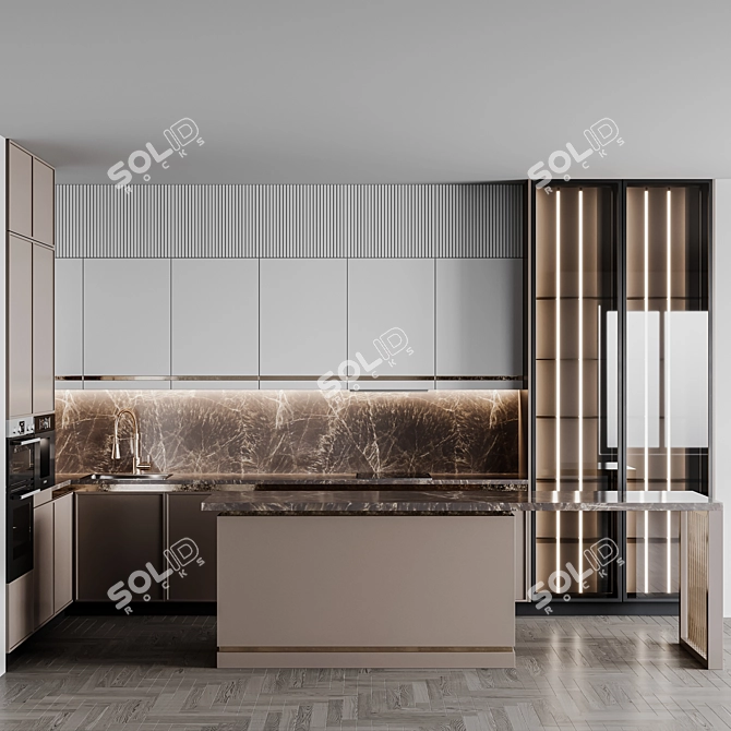 Adjustable Modern Kitchen Unit 3D model image 2