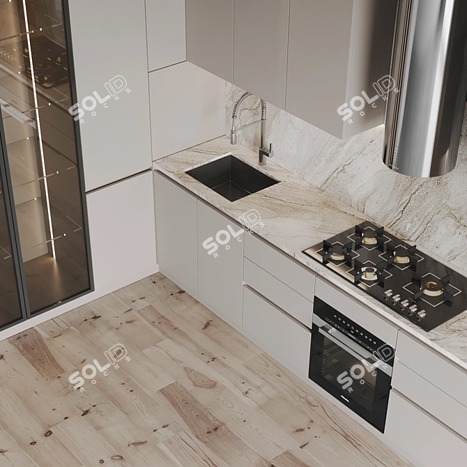 Sleek Kitchen 3D Model Kit 3D model image 3