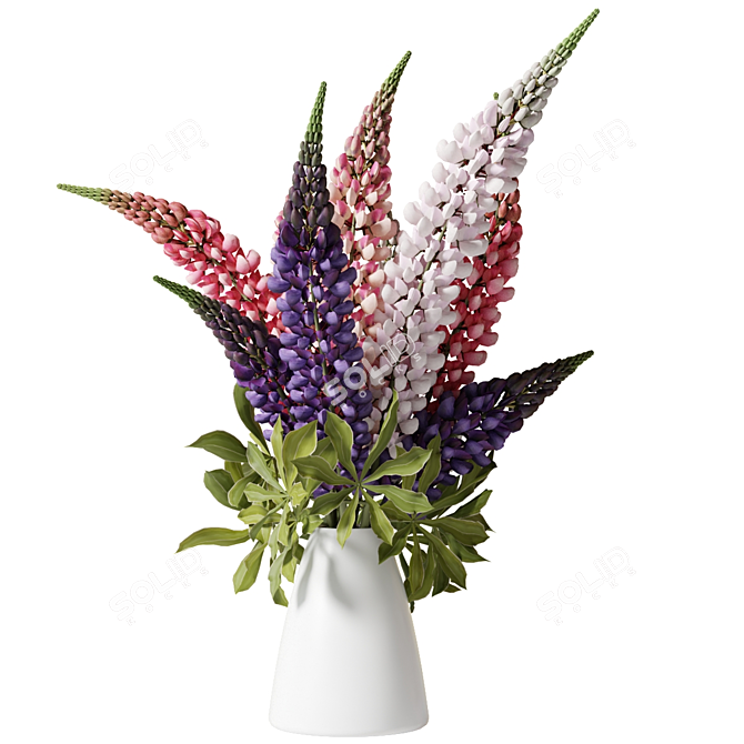 Lupine Trio in White Vase 3D model image 2