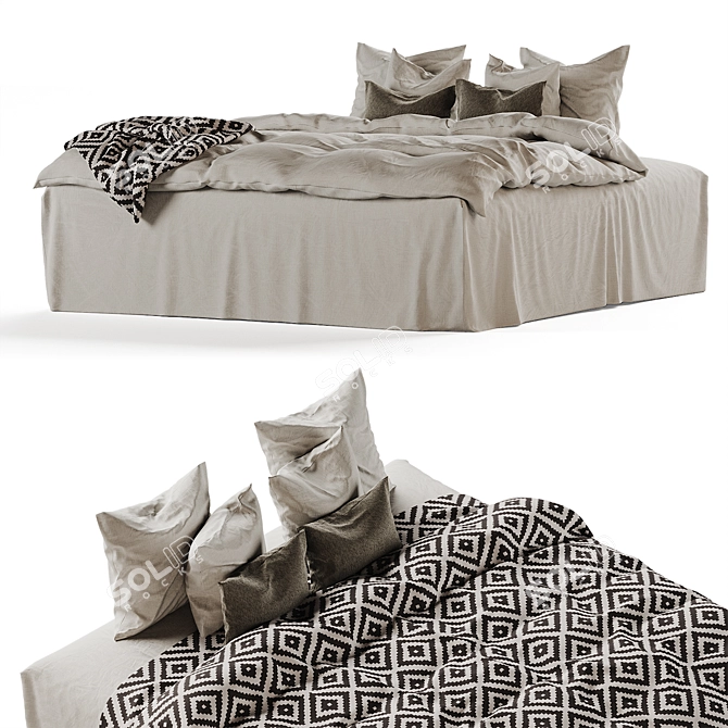  Linen Bedding Set with 3 Throws 3D model image 2