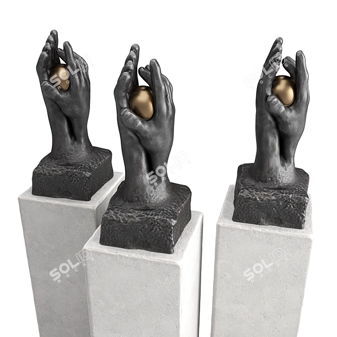 Metal and Plaster Hands Sculpture 3D model image 1