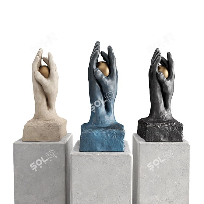 Metal and Plaster Hands Sculpture 3D model image 2