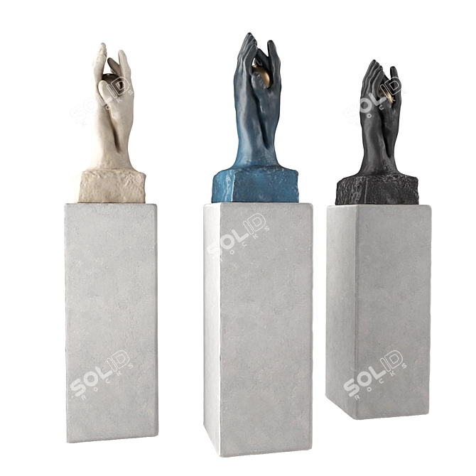 Metal and Plaster Hands Sculpture 3D model image 5