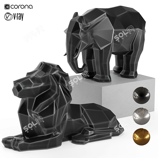 Polygonal Lion Elephant 3D Model 3D model image 1