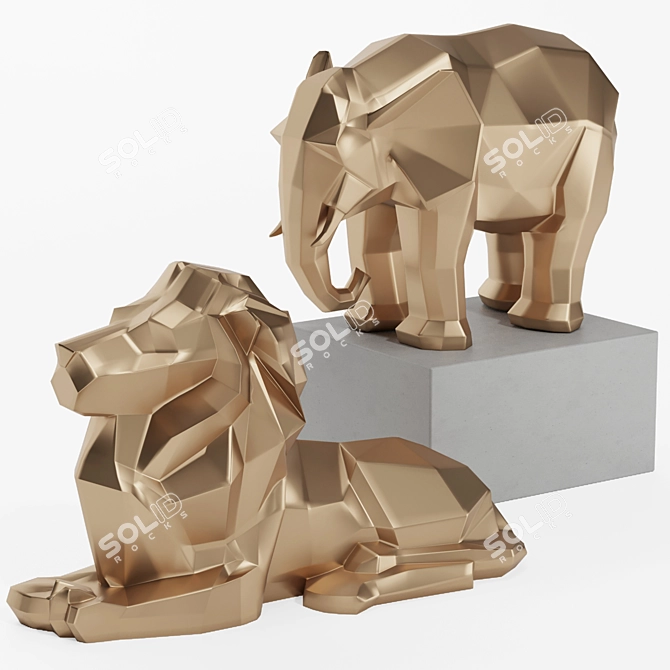 Polygonal Lion Elephant 3D Model 3D model image 2