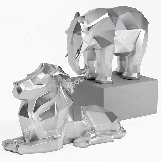 Polygonal Lion Elephant 3D Model 3D model image 3