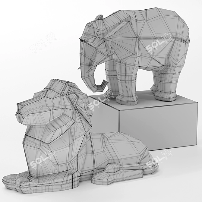 Polygonal Lion Elephant 3D Model 3D model image 6