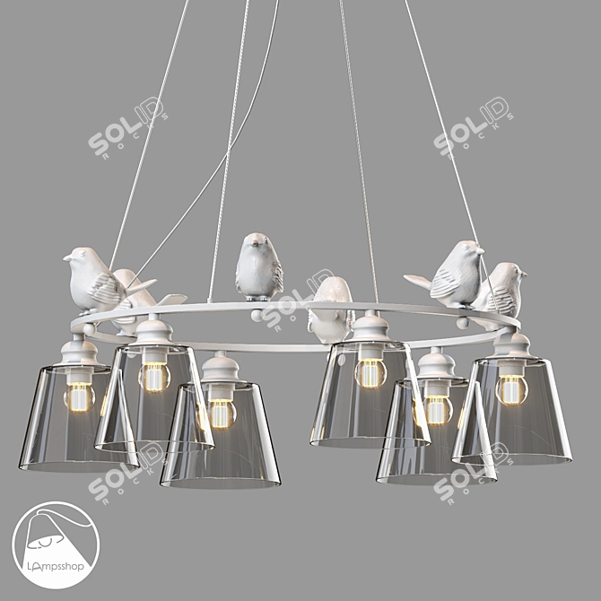 White Birds Chandelier 6-Light Ø90 3D model image 1