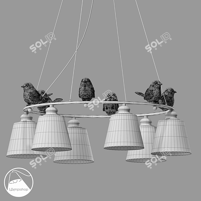 White Birds Chandelier 6-Light Ø90 3D model image 2