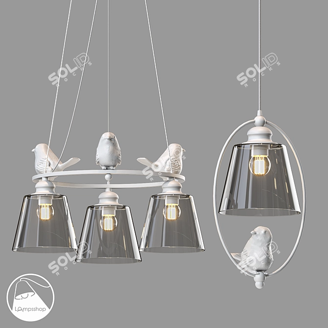 White Birds Chandelier 6-Light Ø90 3D model image 3